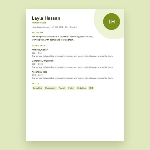 Creative Circle Olive CV Template